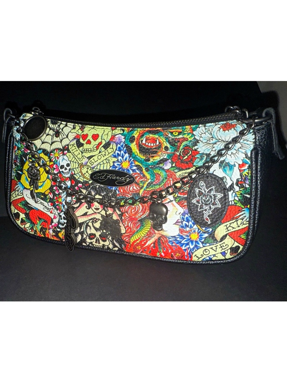 NWOT Ed Hardy Multicolor Tattoo-Print Shoulder Bag